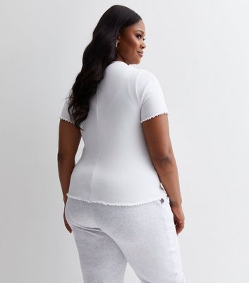 Curves White Ribbed Frill T-Shirt New Look