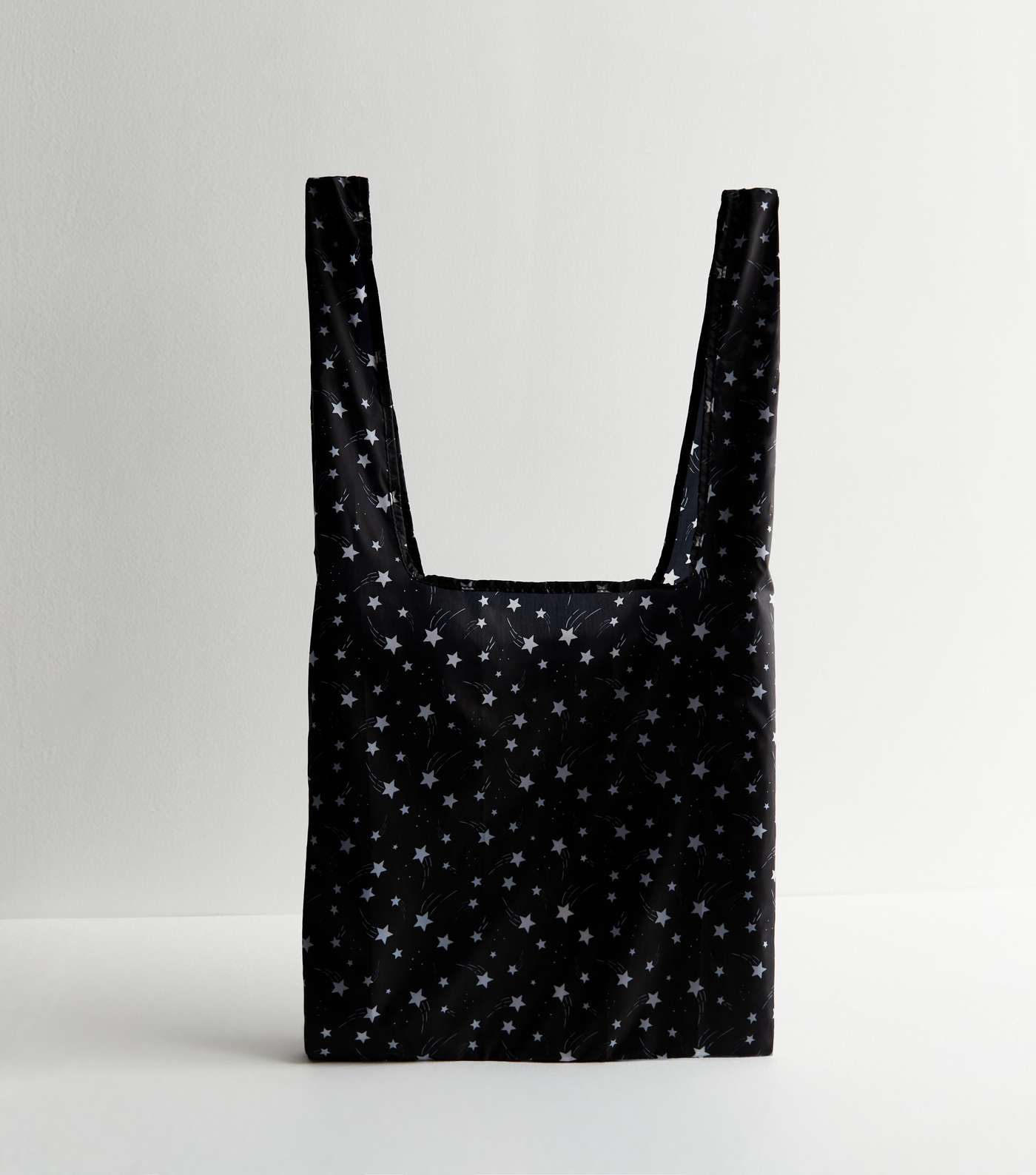 Black Star Print Packable Shopper Tote Bag Image 3