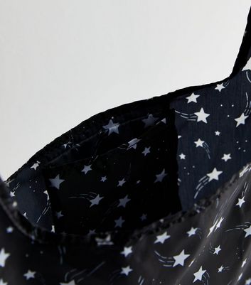 Black Star Print Packable Shopper Tote Bag New Look