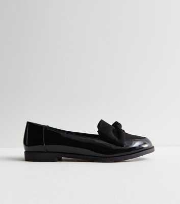 Black Patent Suedette Bow Loafers
