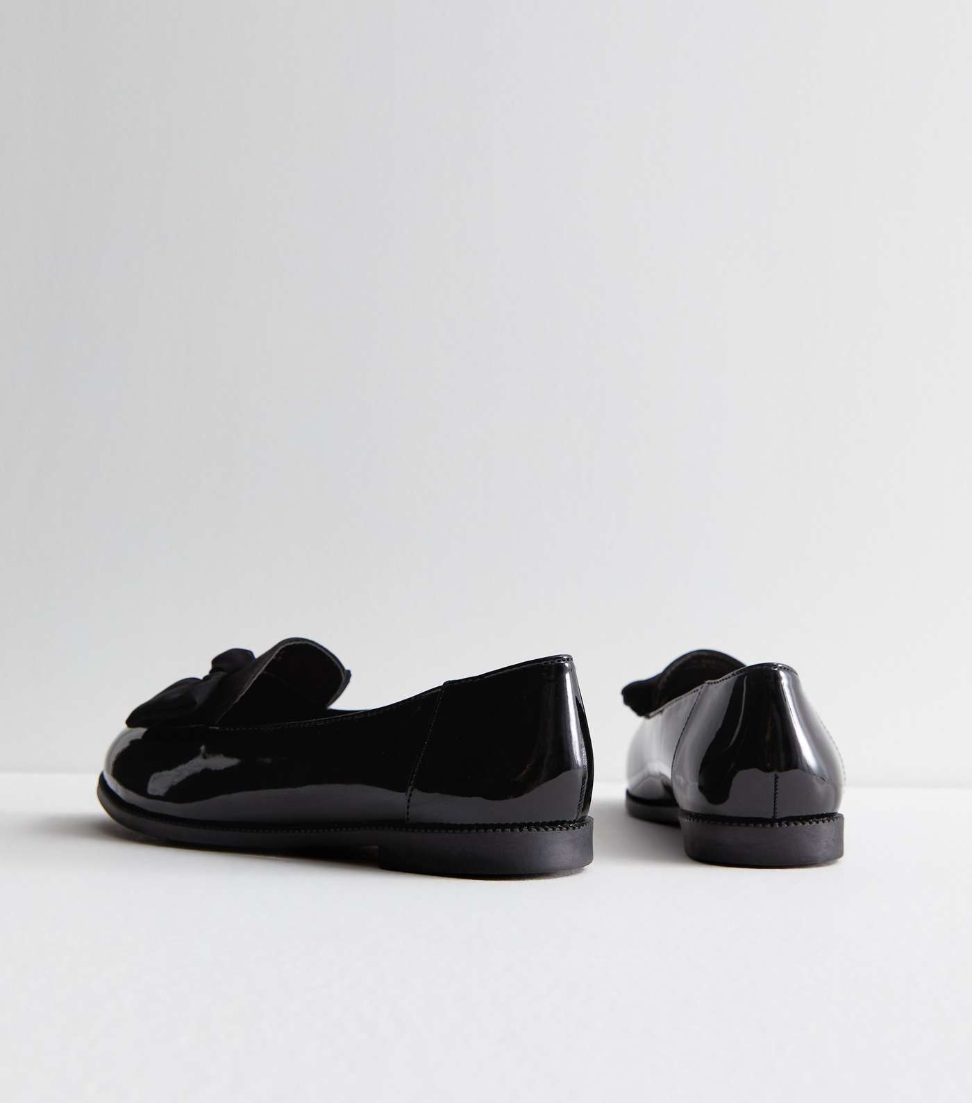 Wide Fit Black Patent Bow Front Loafers Image 4