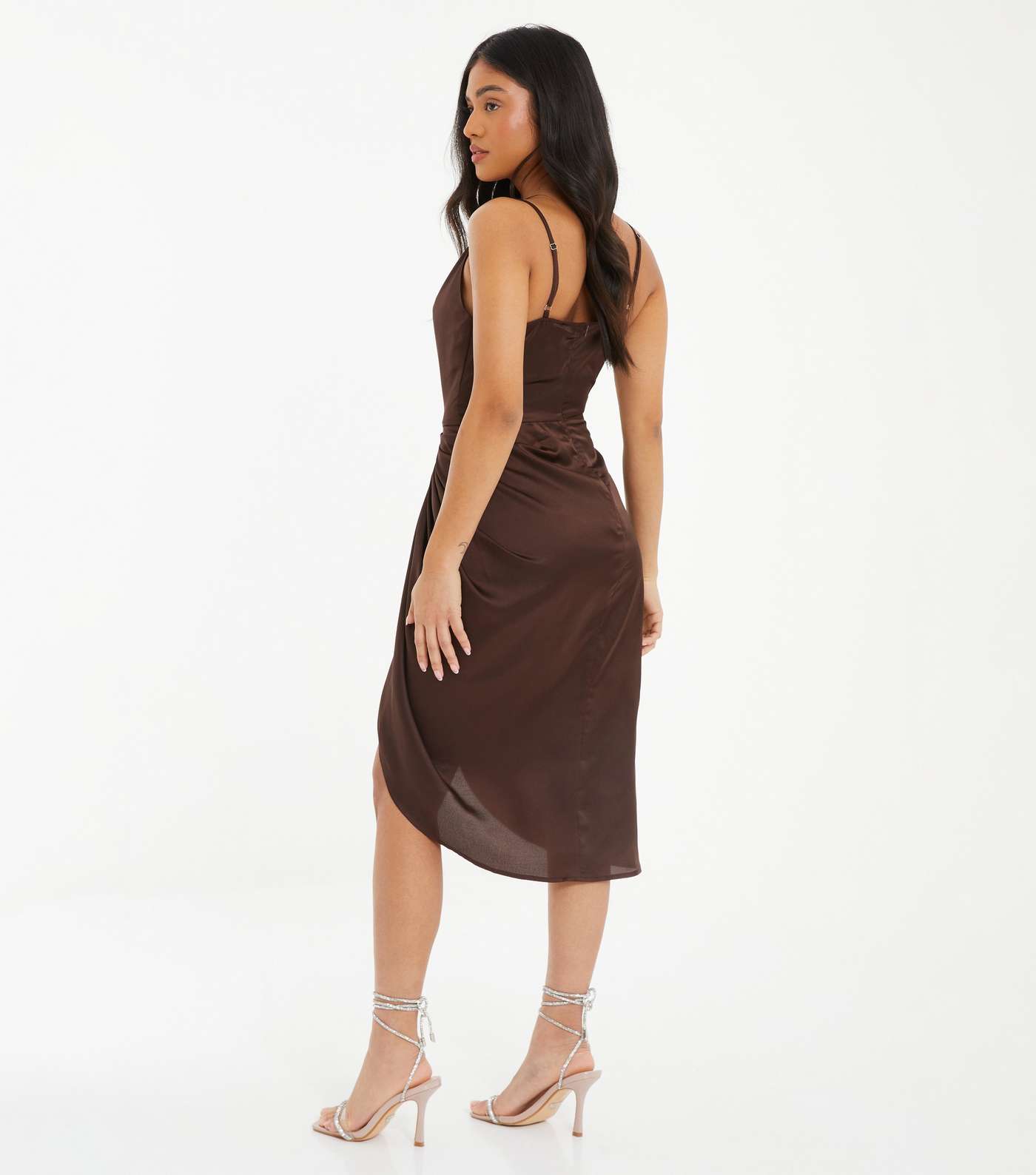 QUIZ Petite Dark Brown Cowl Neck Midi Dress Image 3