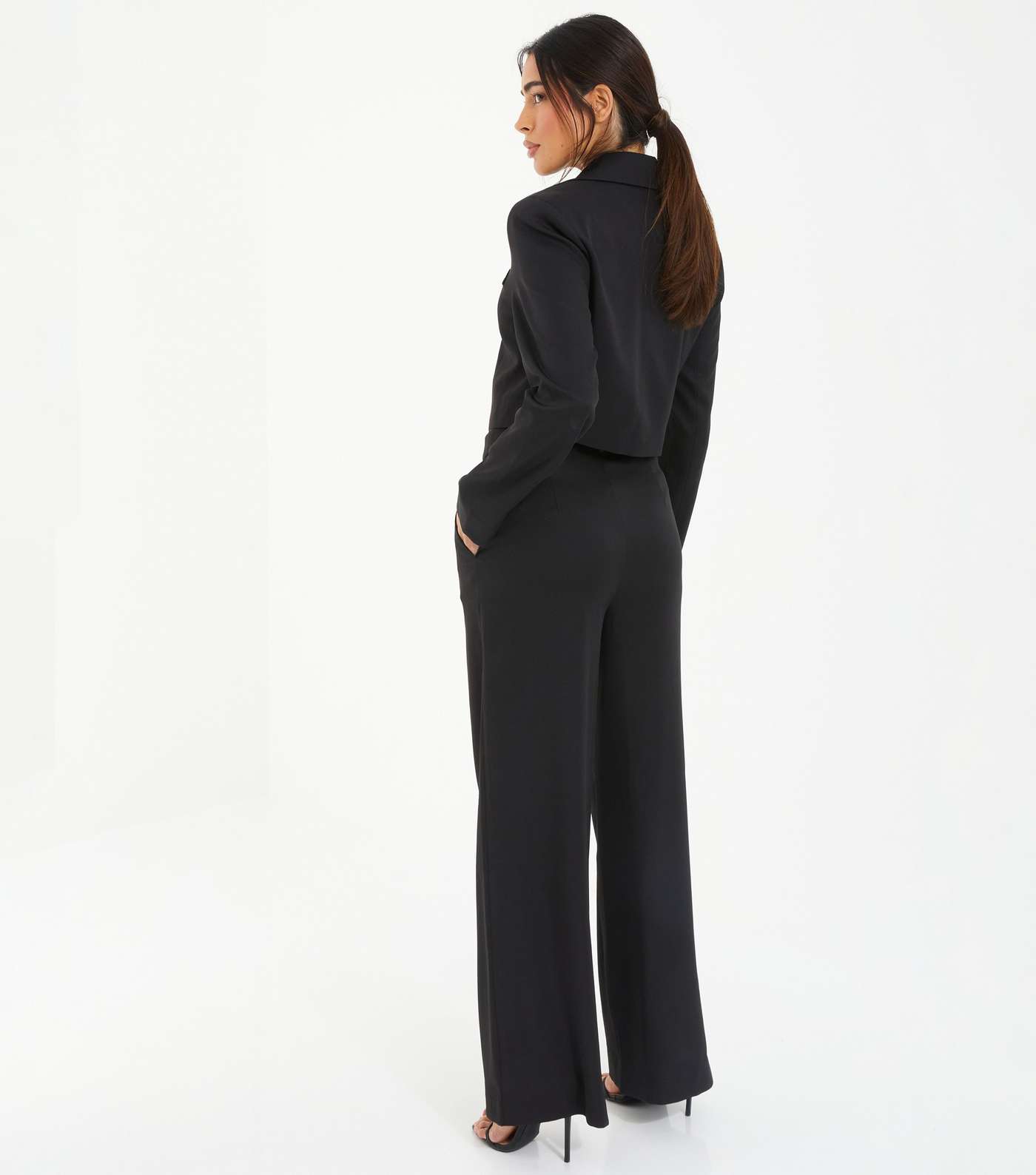 QUIZ Black Tailored Crop Blazer Image 3