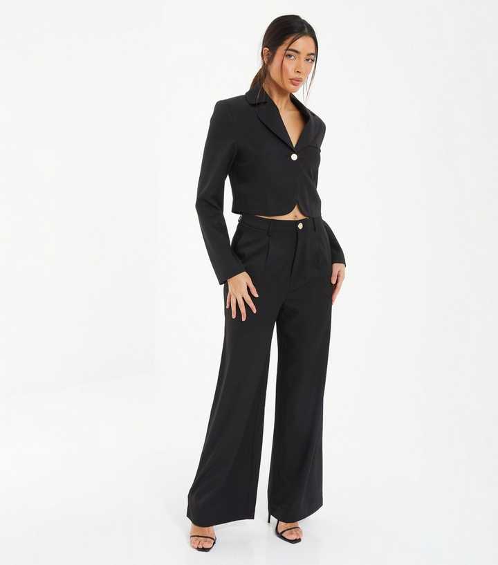 quiz black wide leg trousers