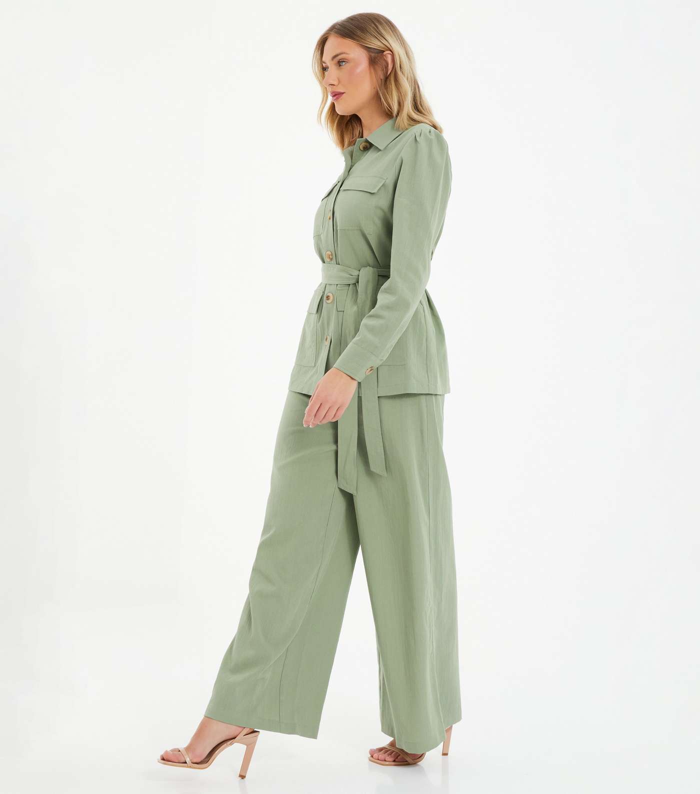 QUIZ Green Wide Leg Trousers Image 2