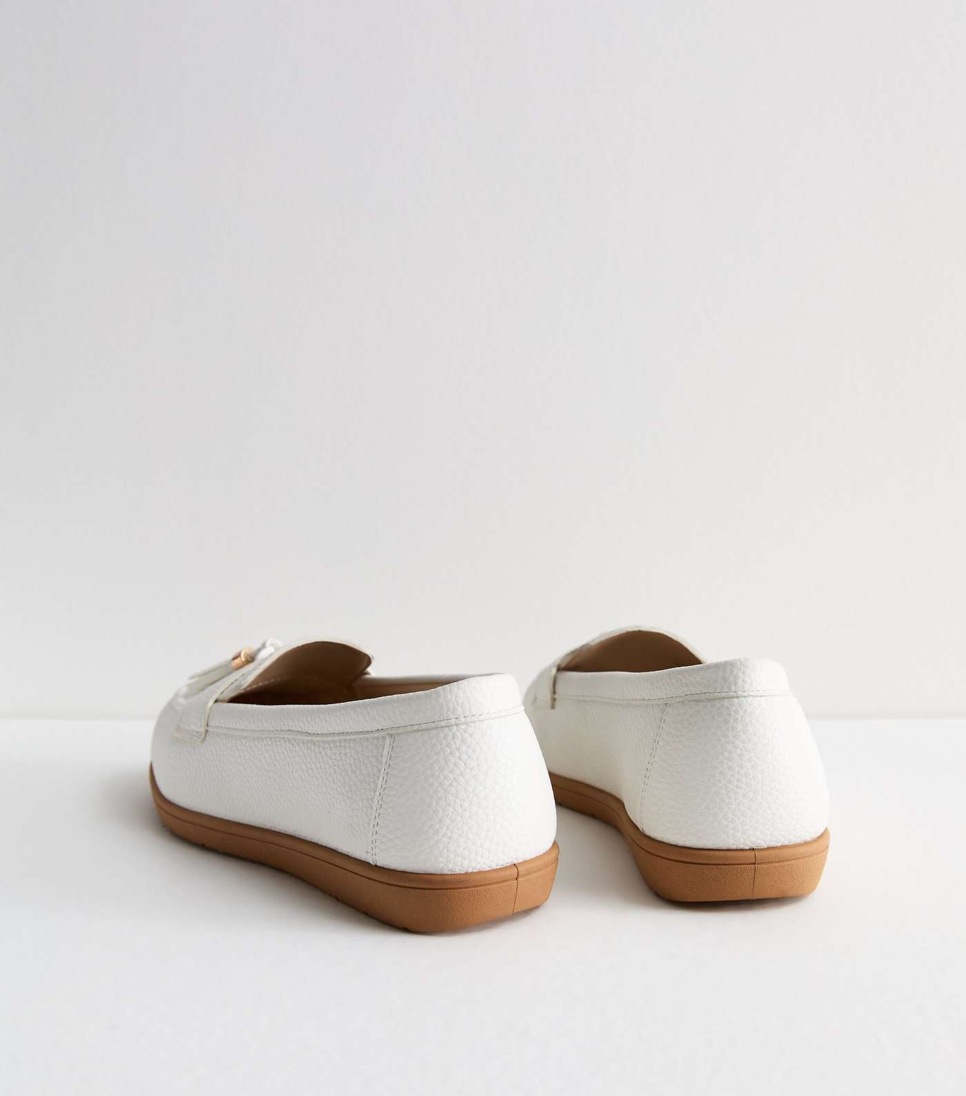 Wide Fit White Leather-Look Tassel Trim Loafers Image 3