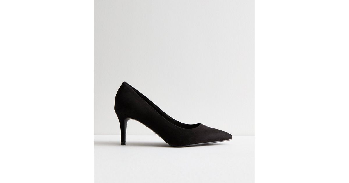 Wide Fit Black Suedette Pointed Stiletto Heel Court Shoes | New Look