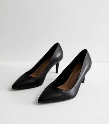 Wide Fit Black Leather-Look Stiletto Heel Court Shoes