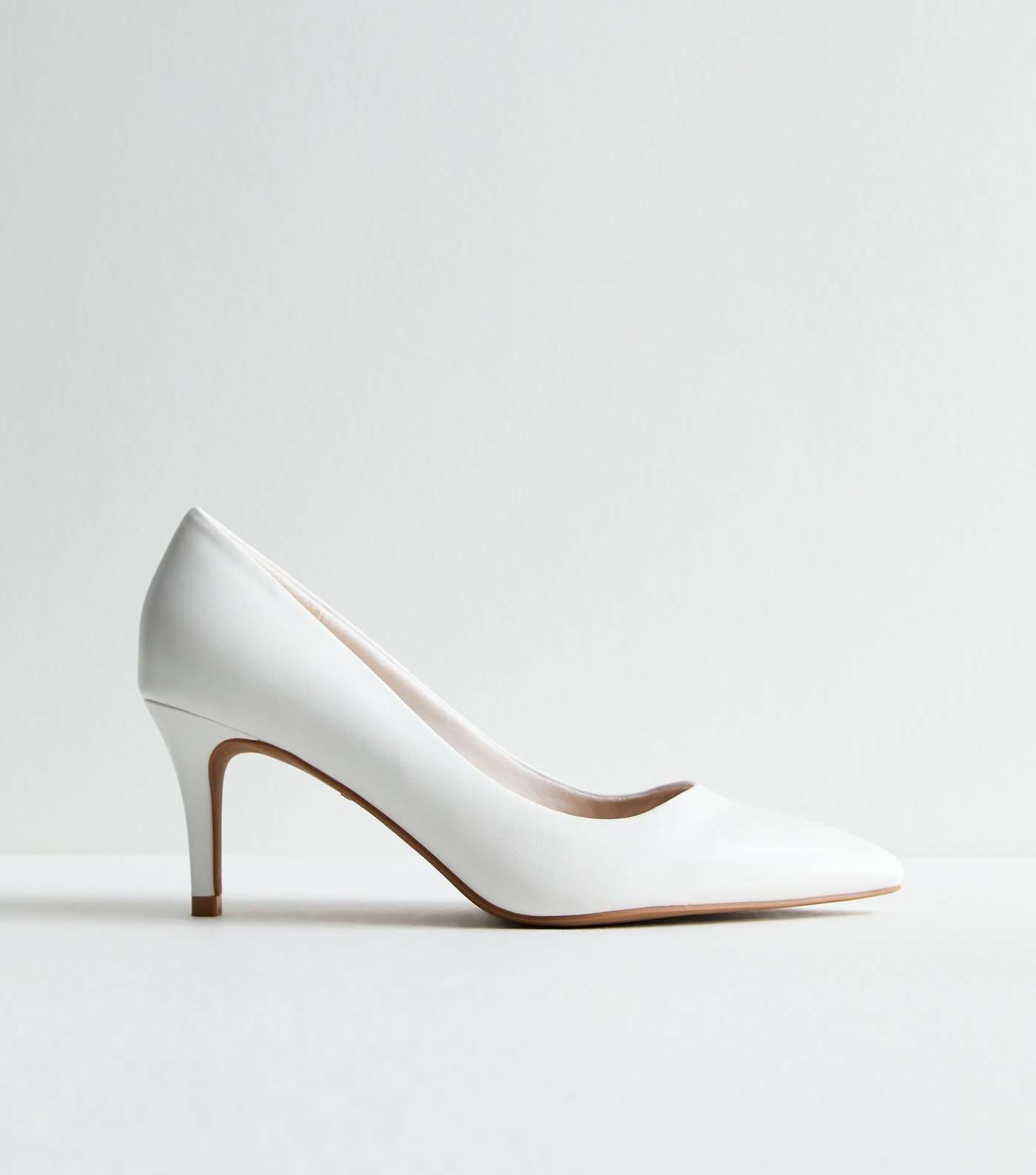 Wide Fit White Leather-Look Stiletto Heel Court Shoes Image 3