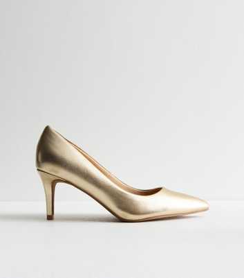 Wide Fit Gold Metallic Stiletto Heel Court Shoes