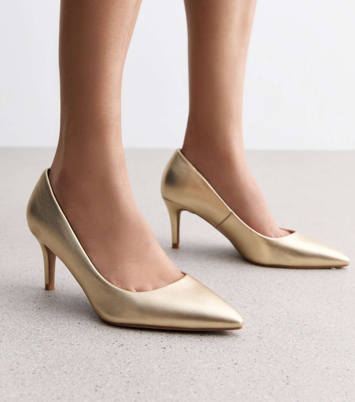 Wide Fit Gold Metallic Stiletto Heel Court Shoes Image 2