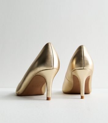 Wide Fit Gold Metallic Stiletto Heel Court Shoes New Look