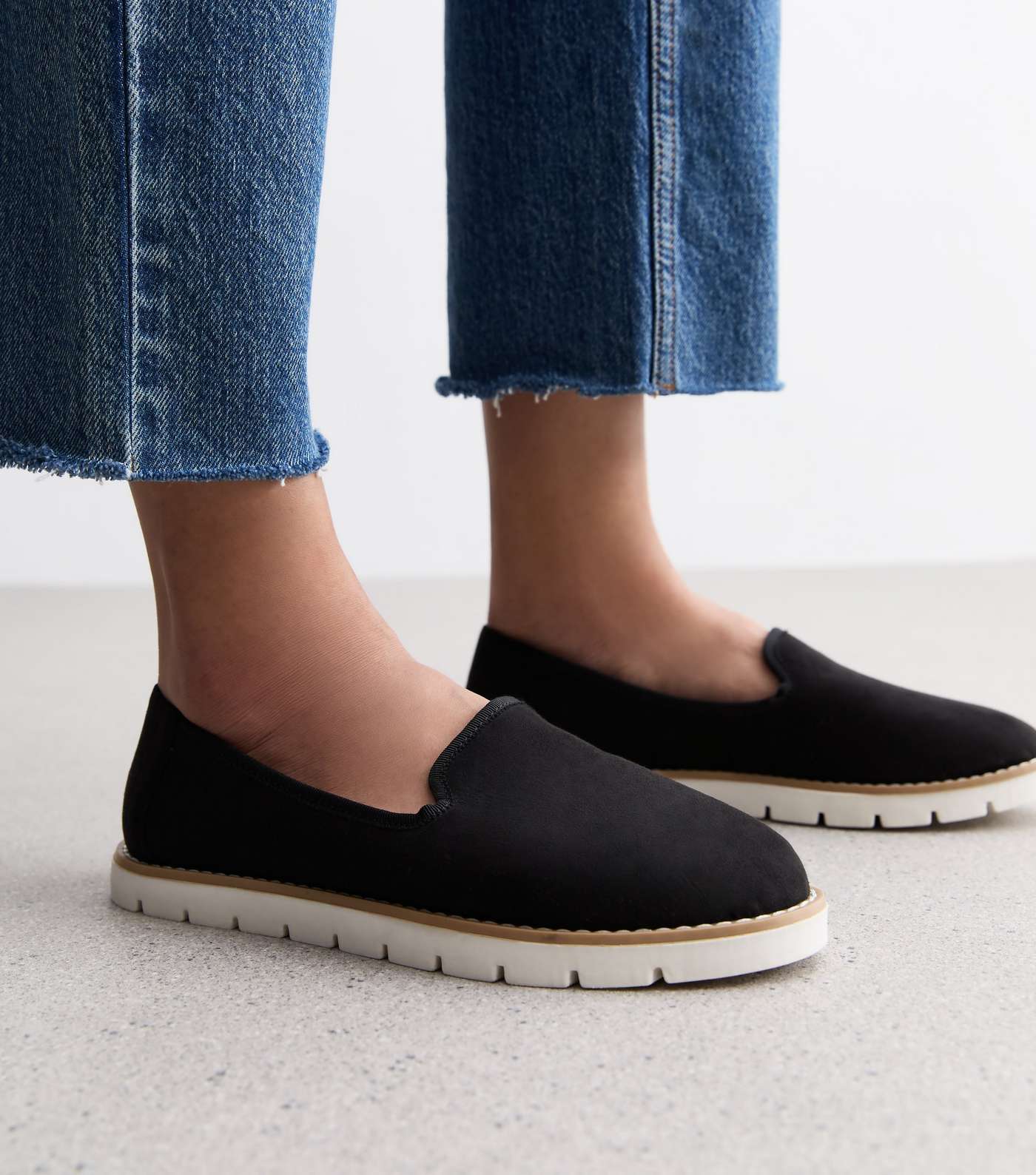 Black Suedette Contrast Sole Chunky Loafers Image 2