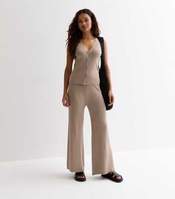 Petite Light Brown Textured Fine Knit Trousers