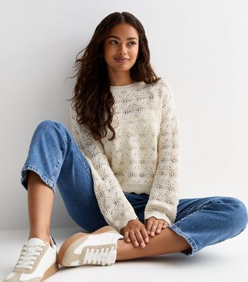 Petite Cream Stitch Knit Crew Neck Jumper | New Look