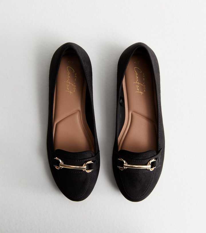 Black Suedette Snaffle Trim Loafers