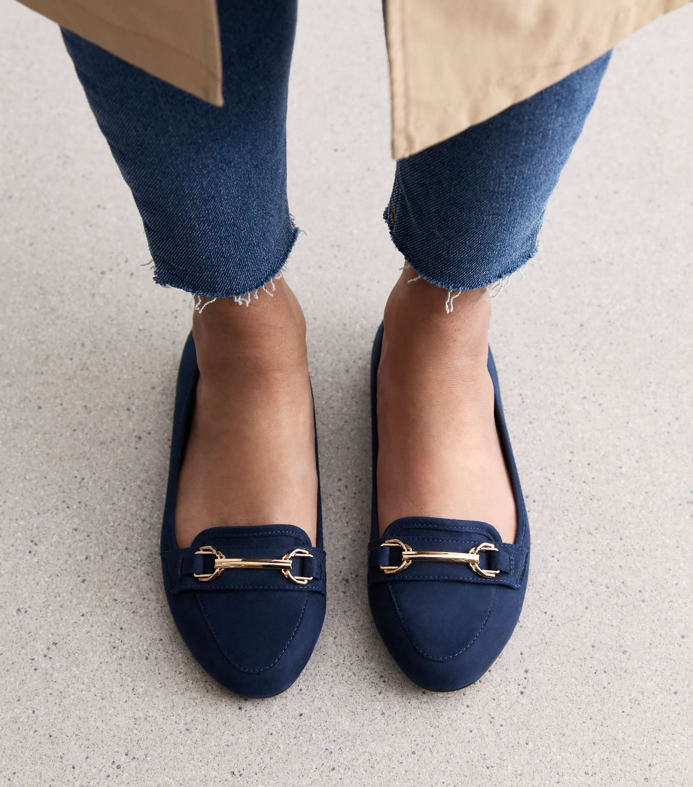 Navy Suedette Snaffle Trim Loafers Image 2