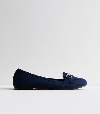 Navy Suedette Snaffle Trim Loafers New Look