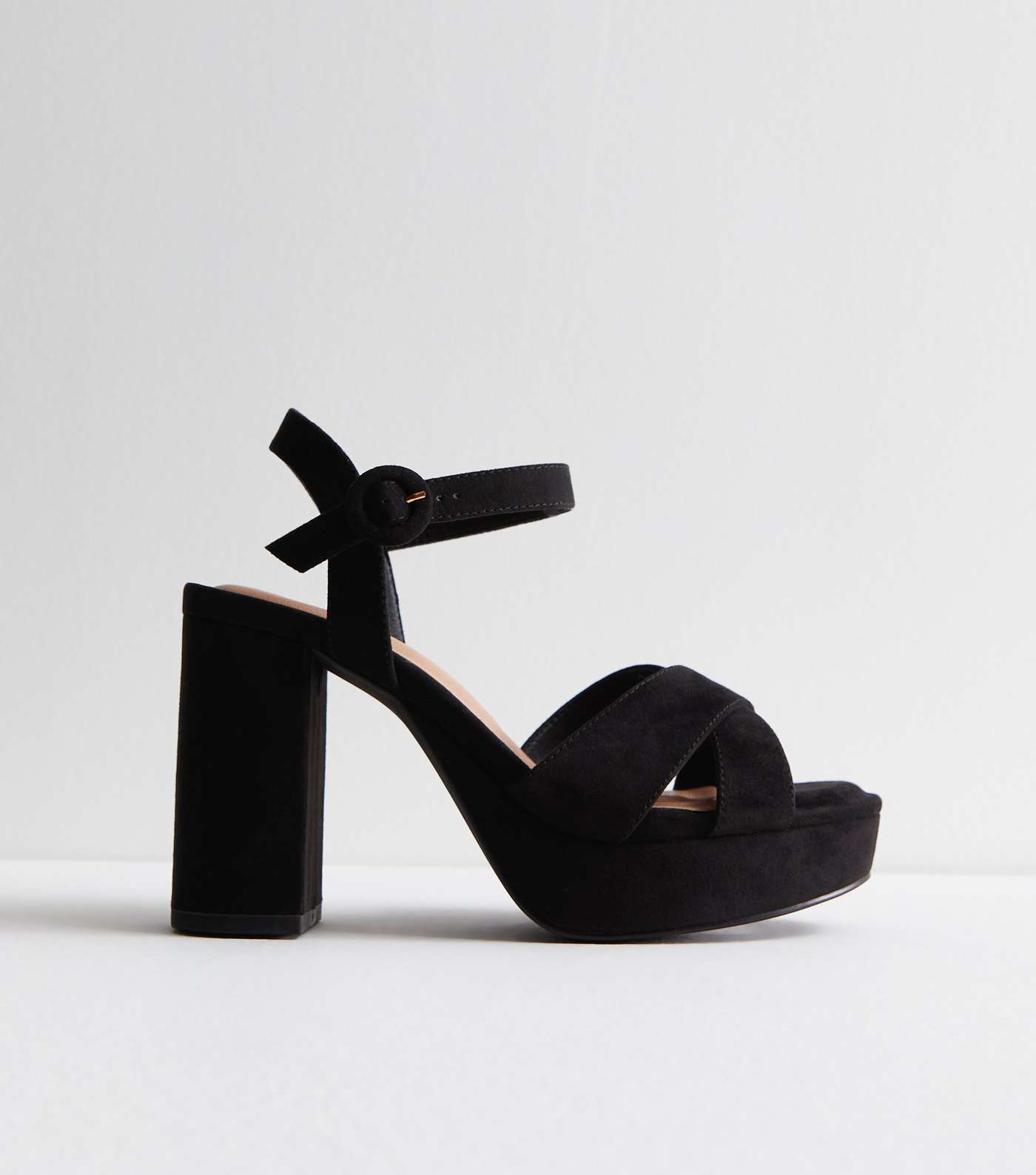 Extra Wide Fit Black Suedette Platform Block Heel Sandals Image 3
