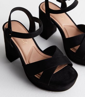 Extra Wide Fit Black Suedette Platform Block Heel Sandals New Look