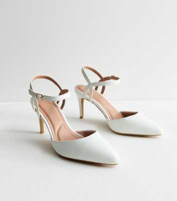 White Leather-Look Pointed Stiletto Heel Court Shoes