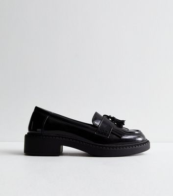 Black Leather-Look Tassel Trim Loafers New Look