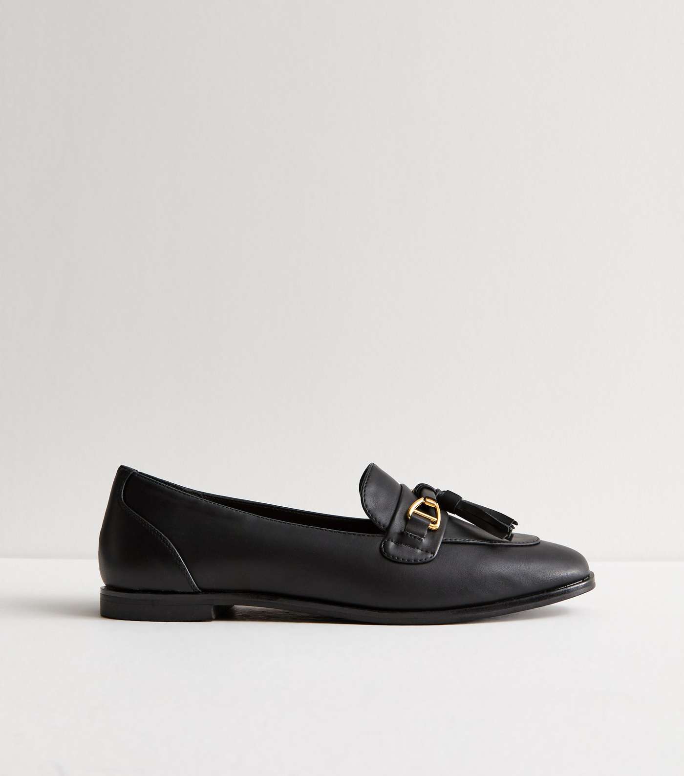 Black Leather-Look Tassel Snaffle Loafers Image 3
