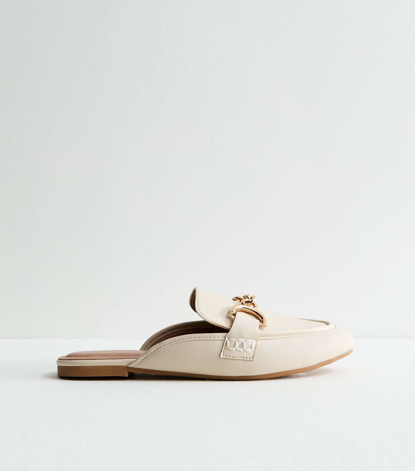 Off White Leather-Look Chain Trim Mule Loafers Image 3