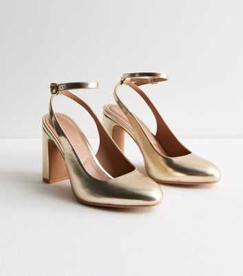 Wide Fit Gold Block Heel Court Shoes