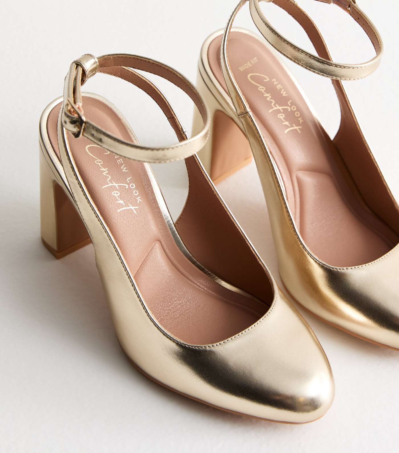 Wide Fit Gold Block Heel Court Shoes Image 3