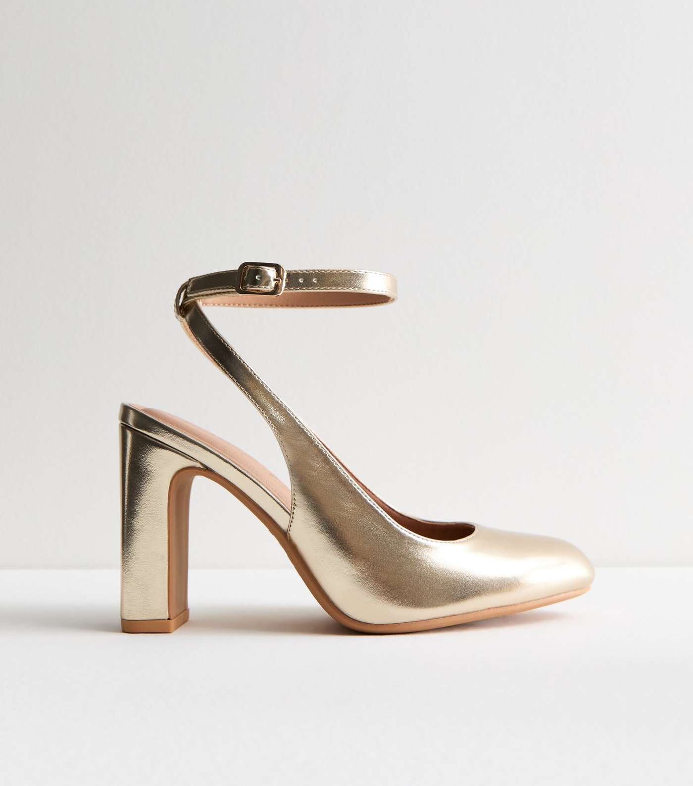 Wide Fit Gold Block Heel Court Shoes Image 5