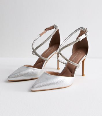Silver Diamante Stiletto Heel Court Shoes New Look