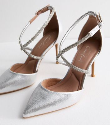 Silver Diamante Stiletto Heel Court Shoes New Look