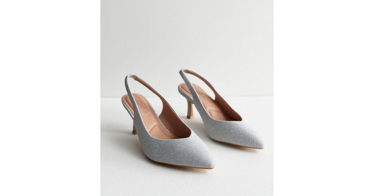 wide fit silver slingback shoes