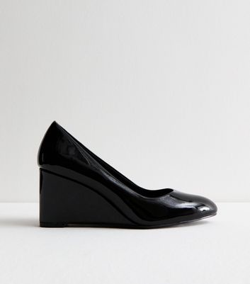 Black patent wedge store court shoes