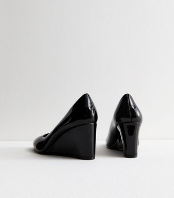 Black Patent Wedge Court Shoes New Look