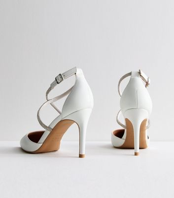 White Diamante Strap Pointed Stiletto Heel Pumps New Look