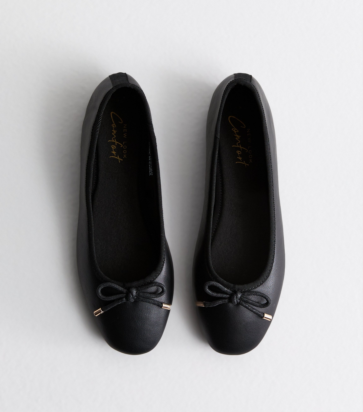 Women's Black Leather-Look Ballerina Pumps New Look
