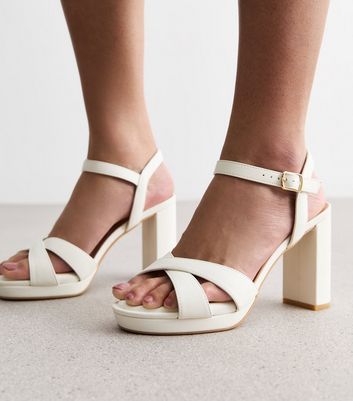 White Cross Over Platform Block Heel Sandals New Look