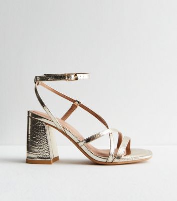 Gold Strappy Block Heel Sandals New Look