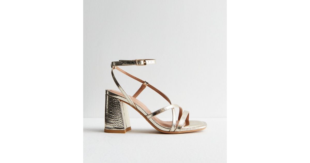 Gold Strappy Block Heel Sandals New Look