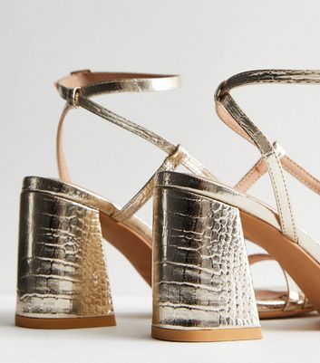 Gold Strappy Block Heel Sandals New Look