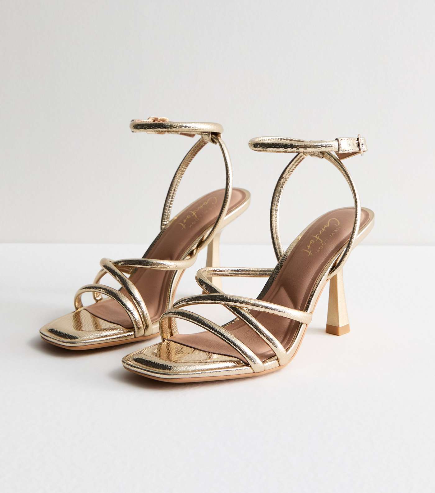 Gold Multi Strap Stiletto Heel Sandals Image 3