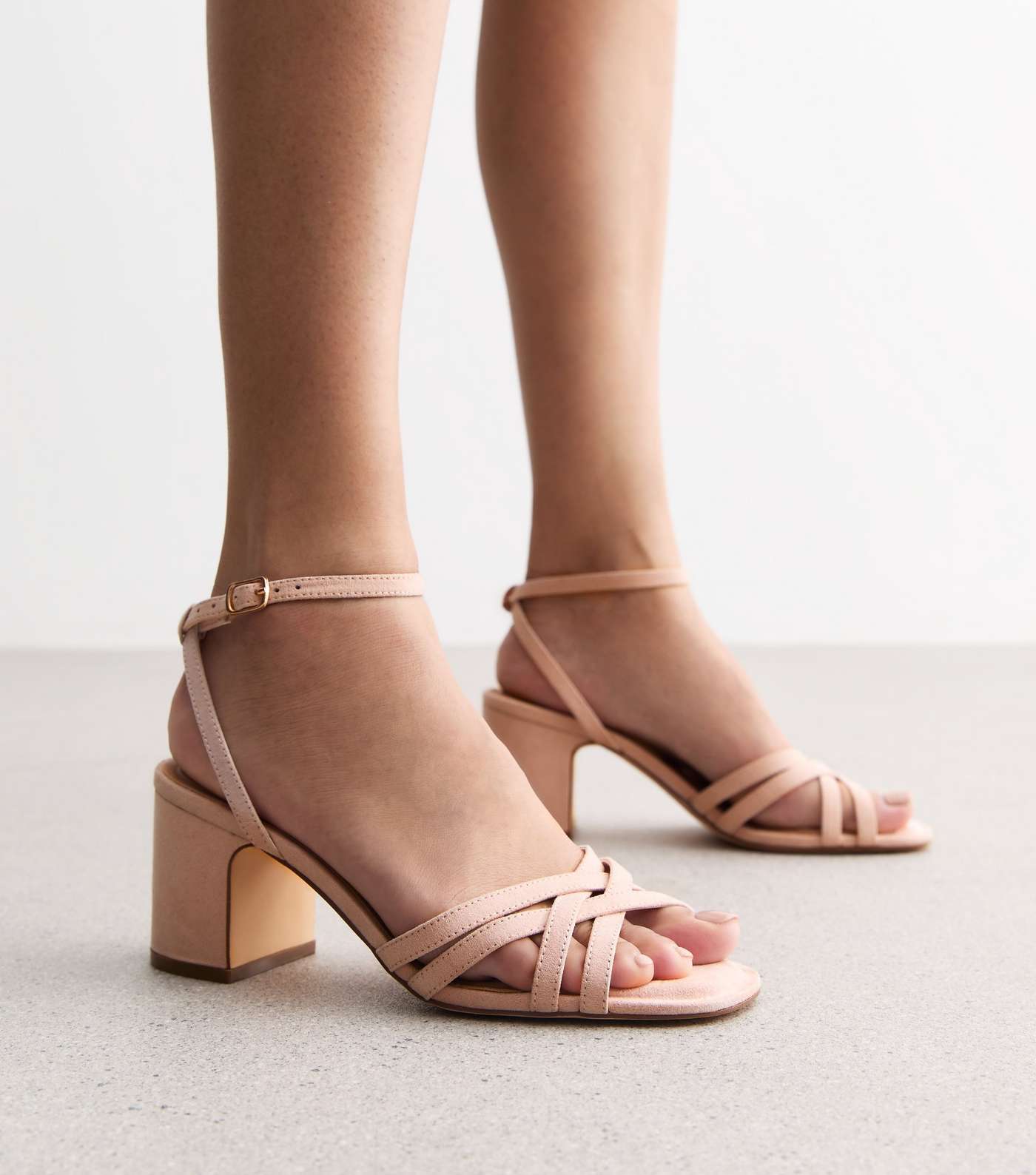 Pale Pink Suedette Strappy Block Heel Sandals Image 2