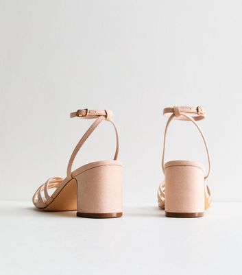 Pale Pink Suedette Strappy Block Heel Sandals New Look