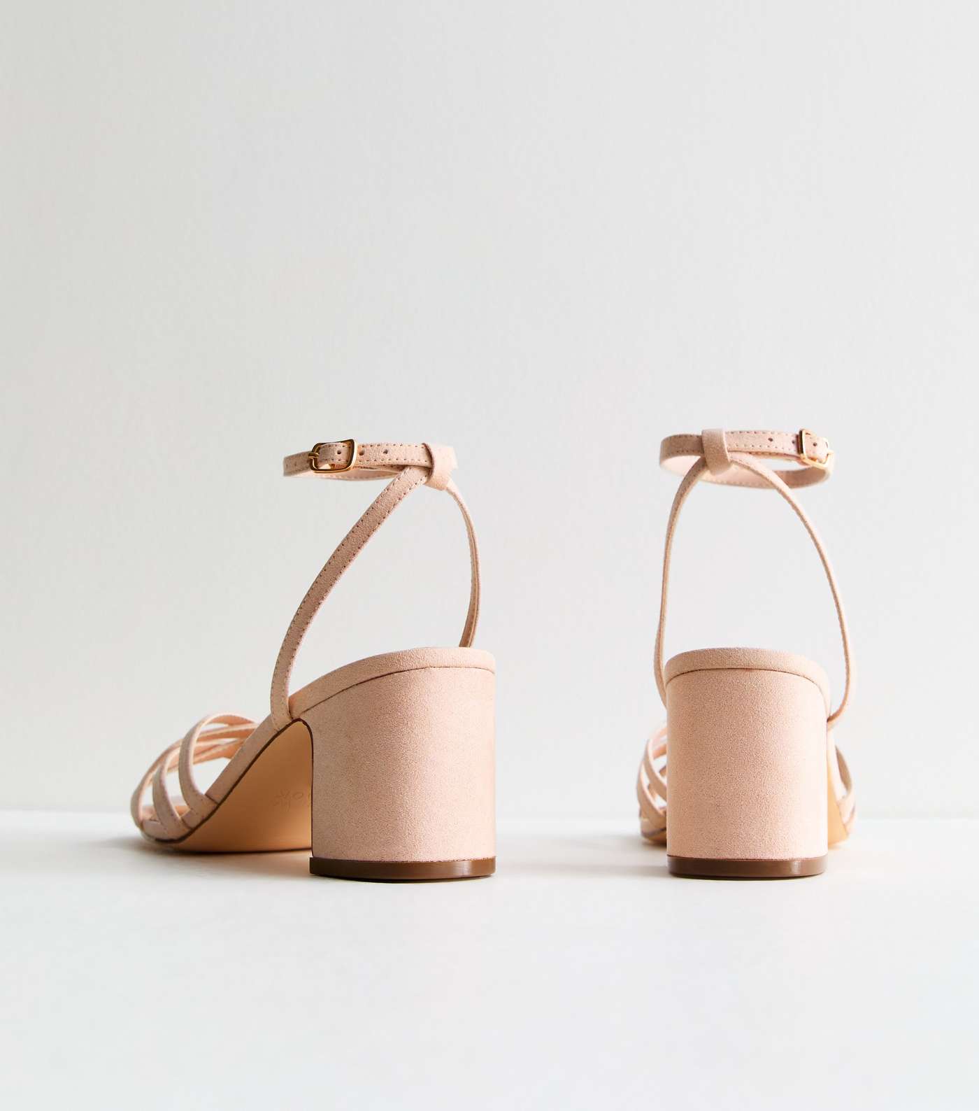 Pale Pink Suedette Strappy Block Heel Sandals Image 4