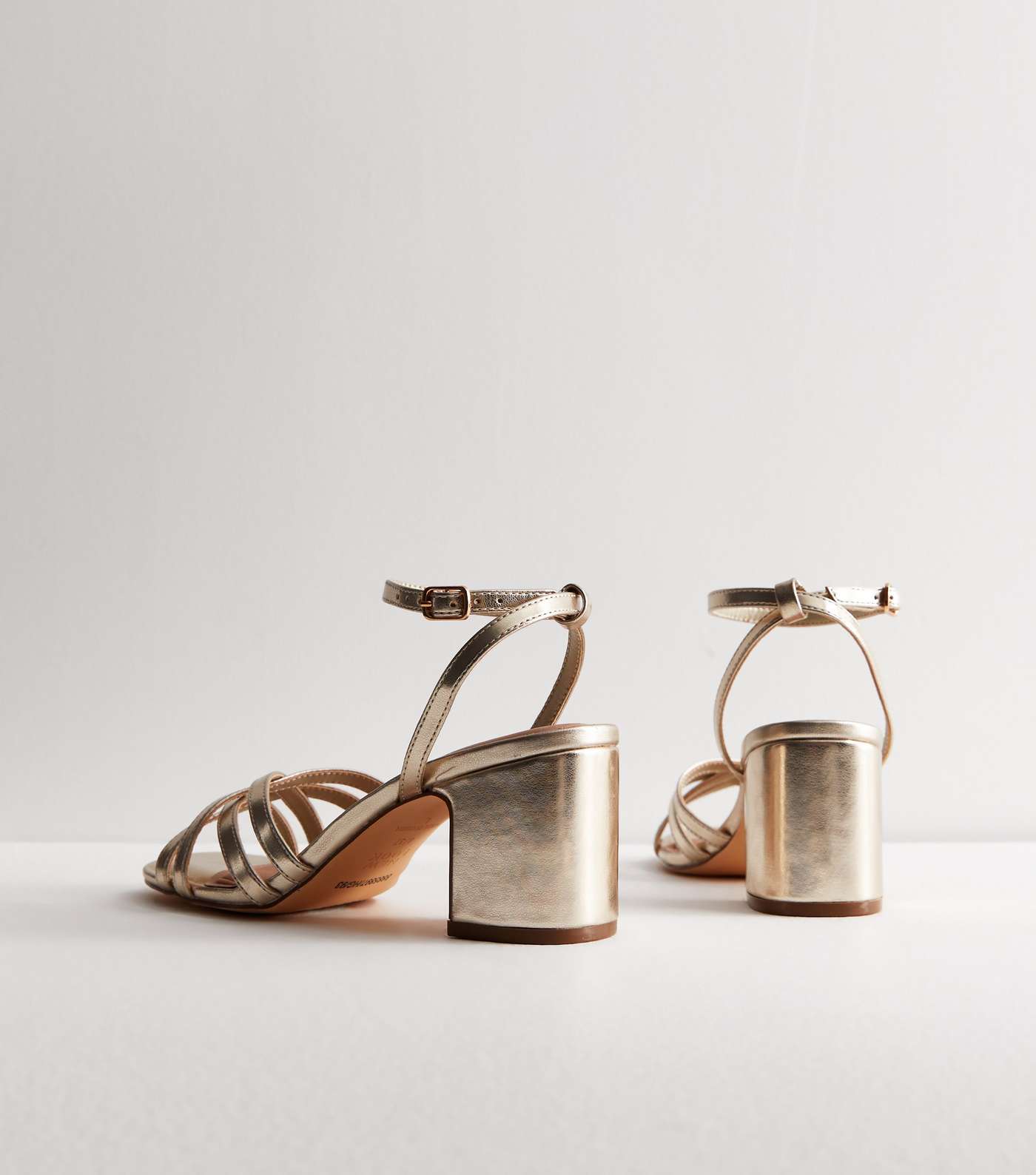 Gold Leather-Look Strappy Block Heel Sandals Image 5