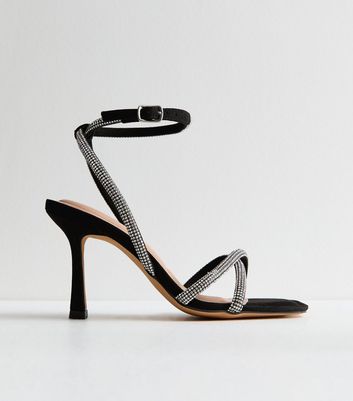 Black Diamante 2 Part Stiletto Heel Sandals New Look