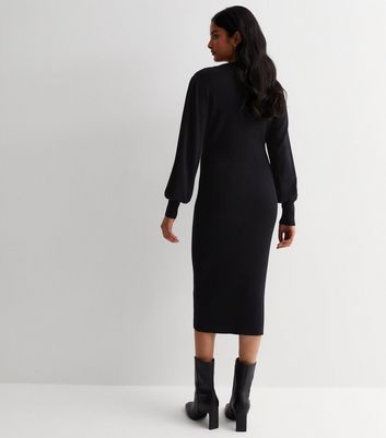 V neck outlet ribbed midi dress