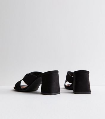 Black suede mules block heel on sale